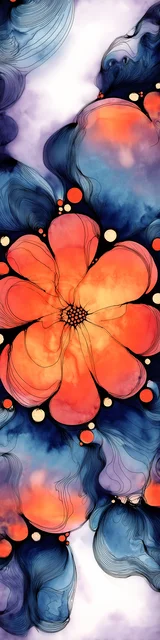 Free abstract flower art bookmark featuring orange floral abstract with blue